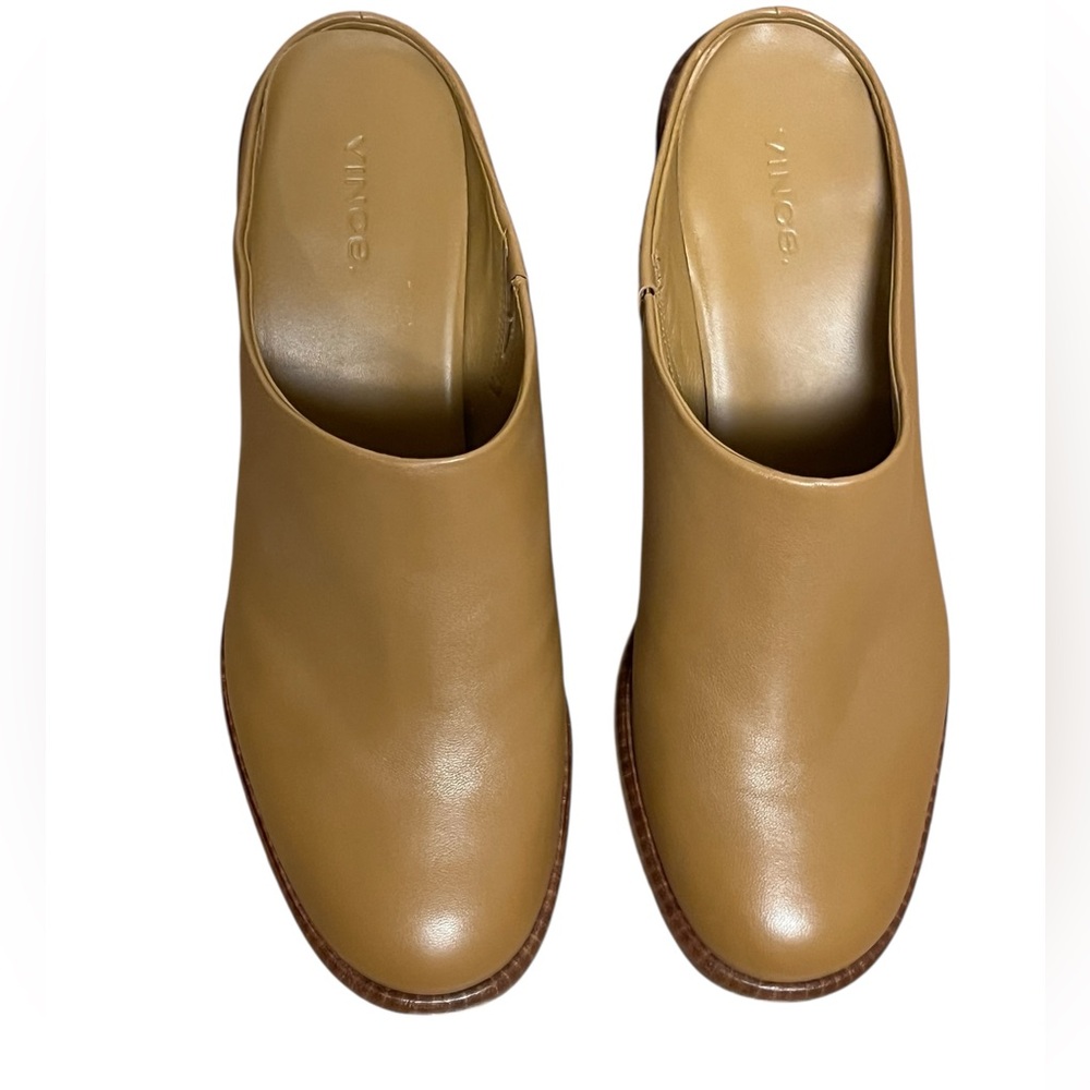 Vince Navina Leather Platform Clogs Tan Brown Block Heel Mule Minimalist — 9.5 - Picture 4 of 16